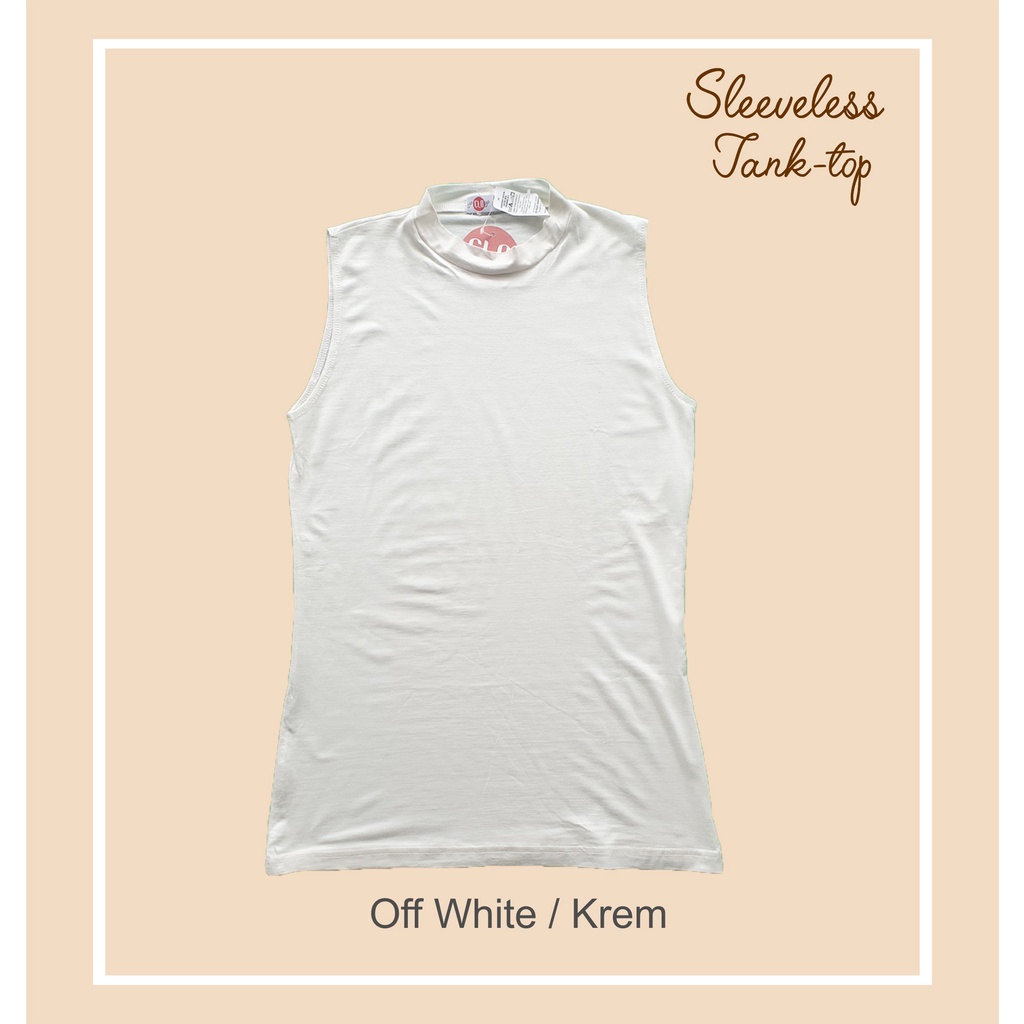 KNITCLO TURTLE NECK TANK TOP WANITA Sleeveless Rayon Spandex Soft-Offwhite