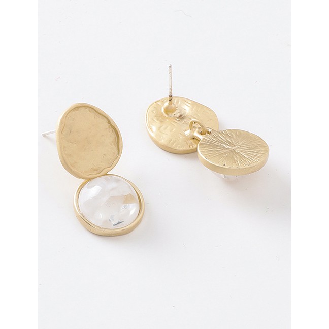 LRC Anting Tusuk Fashion 925 Silver Needle Marbled Round Metal Stud Earrings D48748