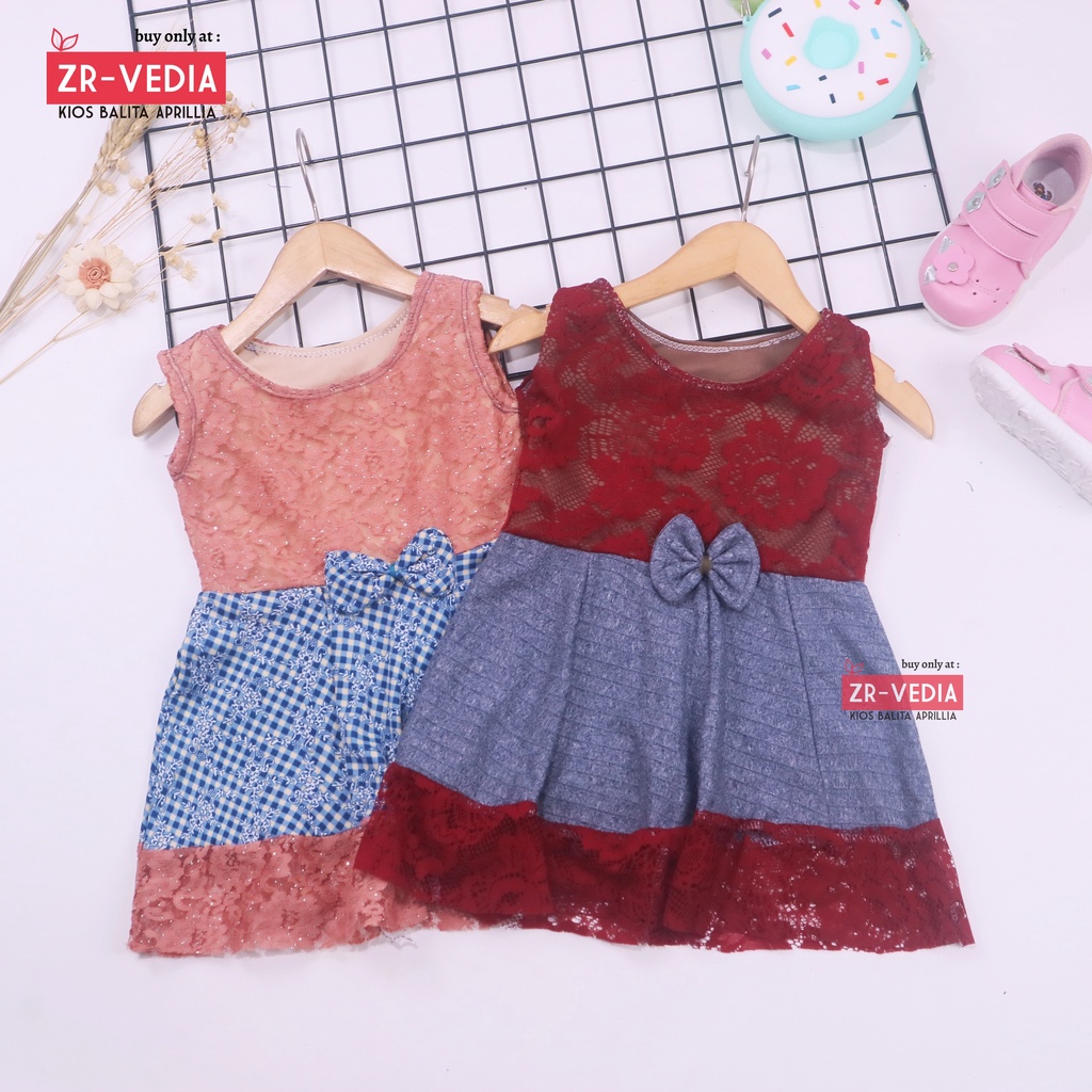 Dress Zulfa uk Bayi 6-18 Bulan / Dres Brokat Anak Perempuan Baju Brukat Balita Cewek Pakaian Import