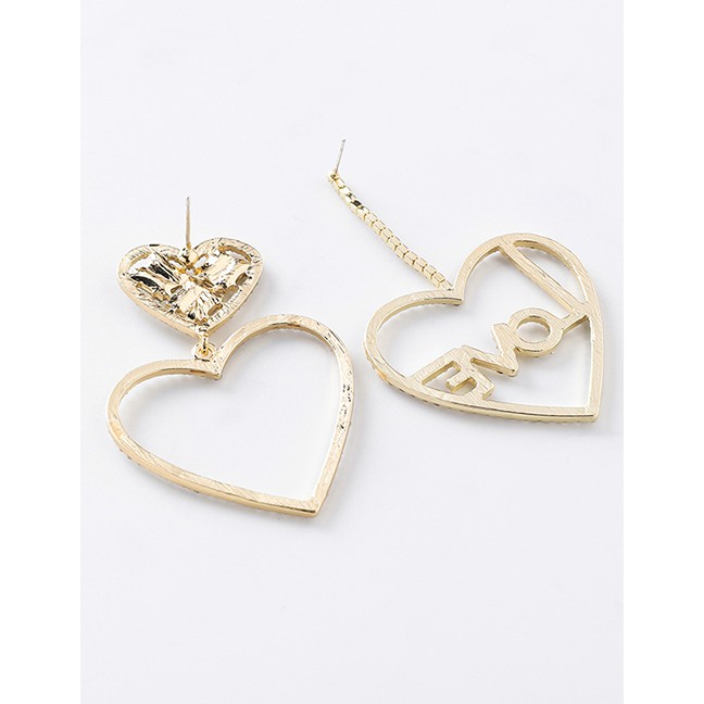 LRC Anting Tusuk Fashion Golden Letter Hollow Love Asymmetric Earrings D71115