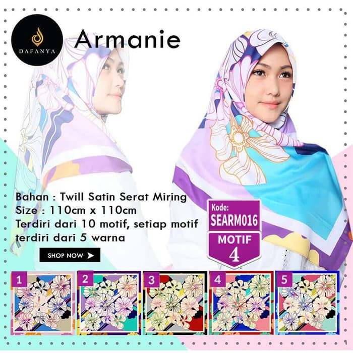 Jilbab Segiempat Dafanya Armanie Satin Motif 4 Hijab Scraf