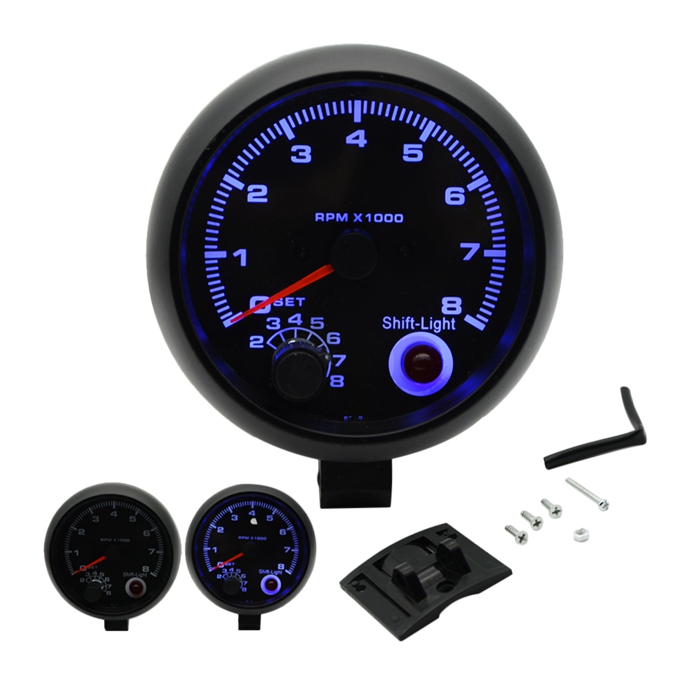 Tachometer Mobil Universal Warna Hitam Ukuran 3.75 &quot; 12V 0-8000 RPM Takometer Mobil Type R