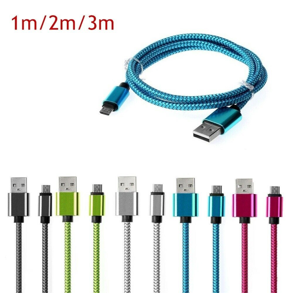 1/2/3M 2.4A Micro USB Nylon-Braided Fast Charger Cord USB Date Cable