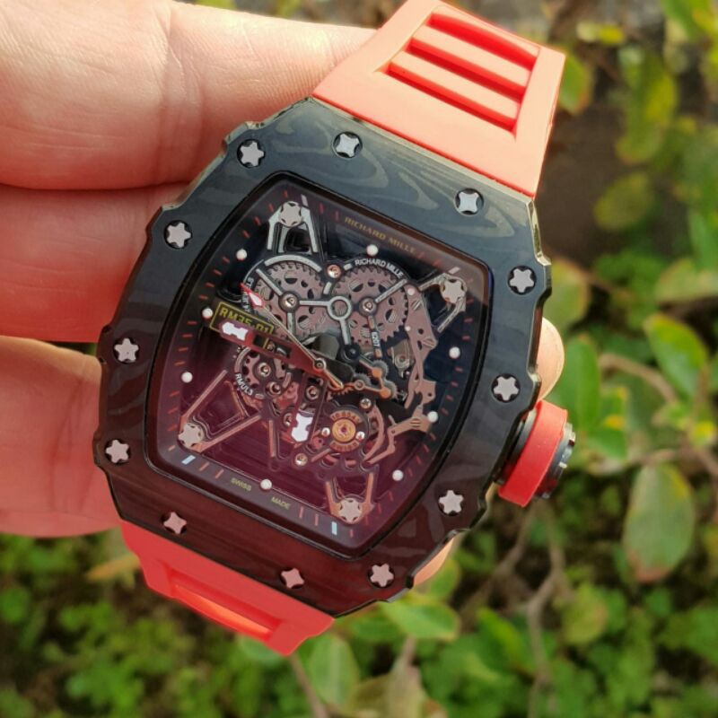 RM-3501 Red Premium Clone Chronograph Body Carbon Automatic Miyota Japan Garansi
