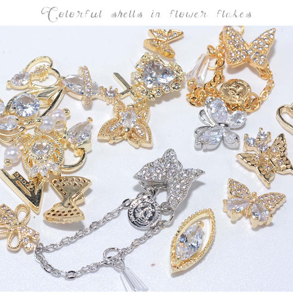 Needway   Butterfly Nail Rhinestones Mewah Shiny Butterfly Manicure Tools Logam Zirkon Kristal Liontin Rantai