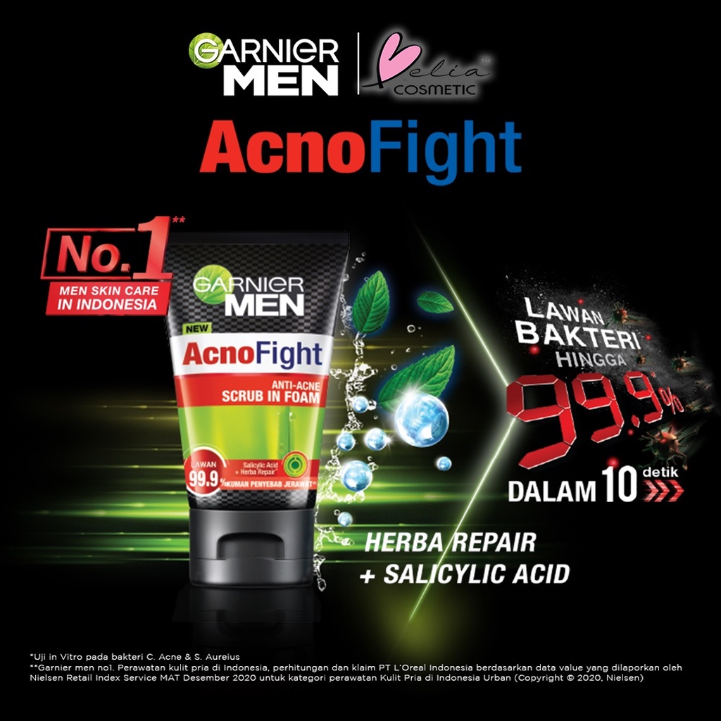 ❤ BELIA ❤ Garnier Men Series - AcnoFight | Turbolight Power White Oil Control Whitening Wasabi Matcha Foam Scrub Sabun Pembersih Wajah Pria 50 | 100