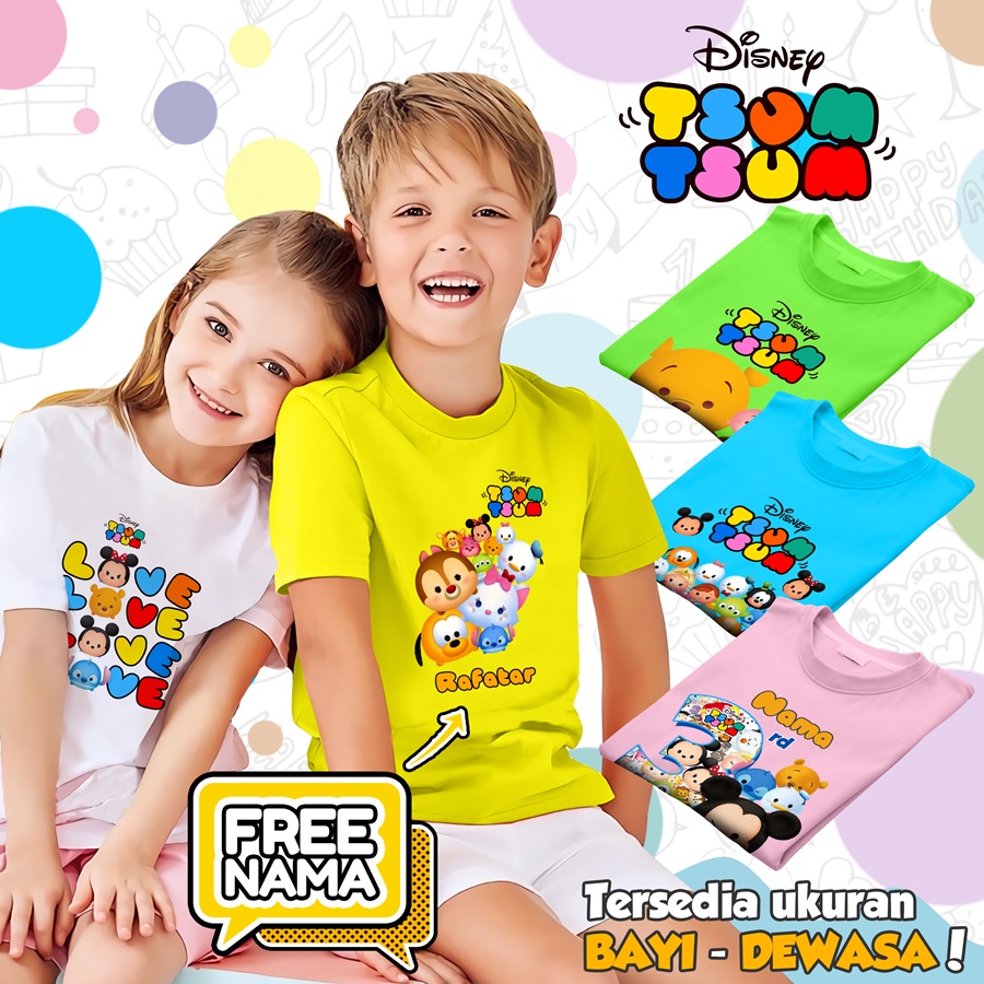 [FREE NAMA!!] Baju Kaos COUPLE  ANAK DAN DEWASA TSUM TSUM TSUM2 BANYAK MOTIF