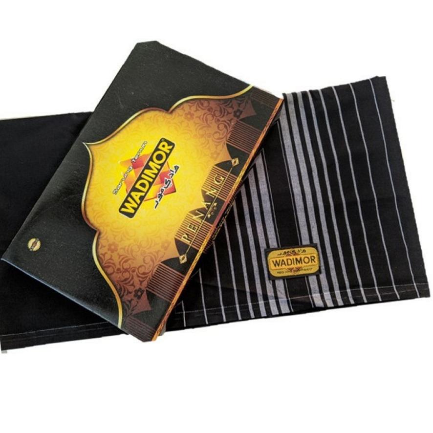 [KODE PRODUK BQ8S05859] Sarung WADIMOR Hitam Putih Polos Tumpal Garis Salur Kain Samping Katun Tenun