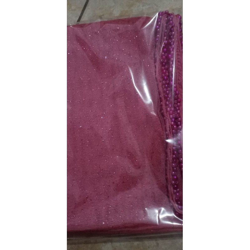 SLAYER veil HIJAB PENGANTIN  kerudung /selayer  tuile gliter mutiara, wisuda, ondangan, pesta-Dasty pink