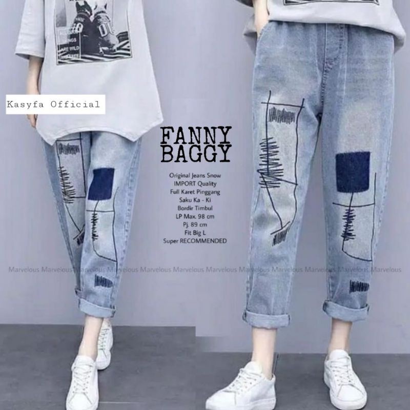 baggy jeans wanita - celana bordir asli