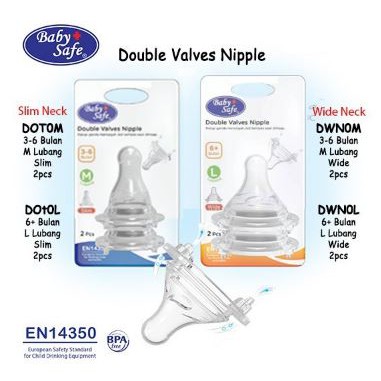 Babysafe Baby Safe Dot Bayi Slim /  Wide Neck Nipple isi 2 Pcs