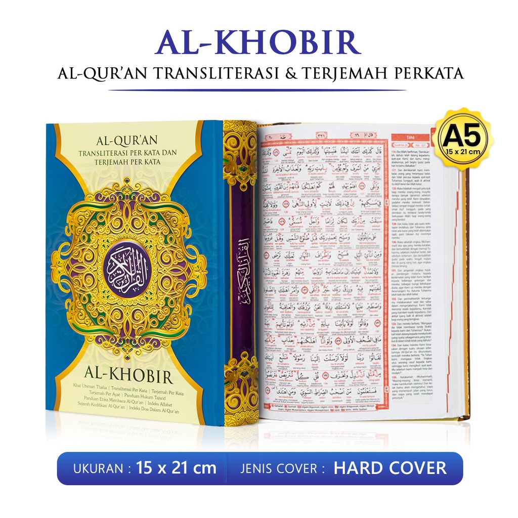 Al Quran Terjemah Tajwid Al Khobir A5 Quran Kertas HVS Alquran kecil Transliterasi Terjemah Per Kata Murah Best Seller-AL KHOBIR A5 BIRU
