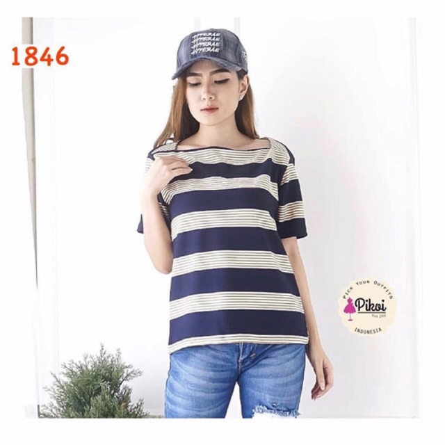 Blouse cewek lucu murah / blouse garis wanita / blouse scuba murah / blouse kantor wanita murah 1846