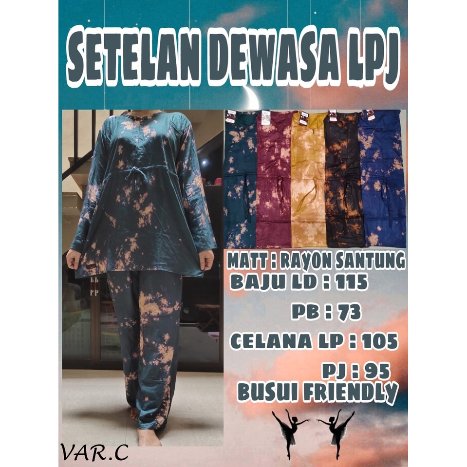 SETELAN CELANA LENGAN PANJANG ANDIN TIE DYE RAYON BUSUI SERUT TALI RESLETING DEPAN HARGA GROSIR