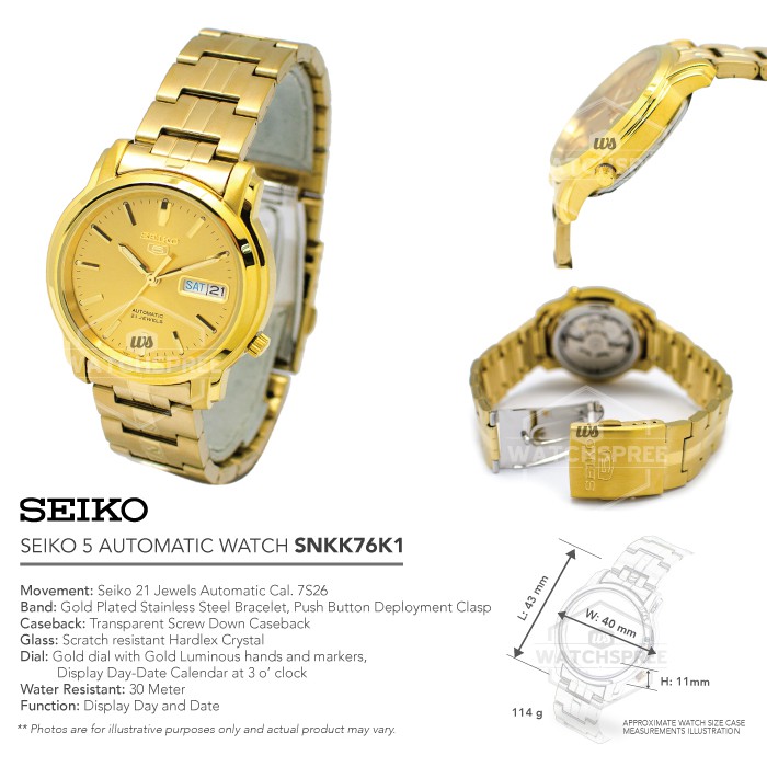 Seiko 5 SNKK76K1 Automatic Full Gold Coating | Jam Pria SNKK76