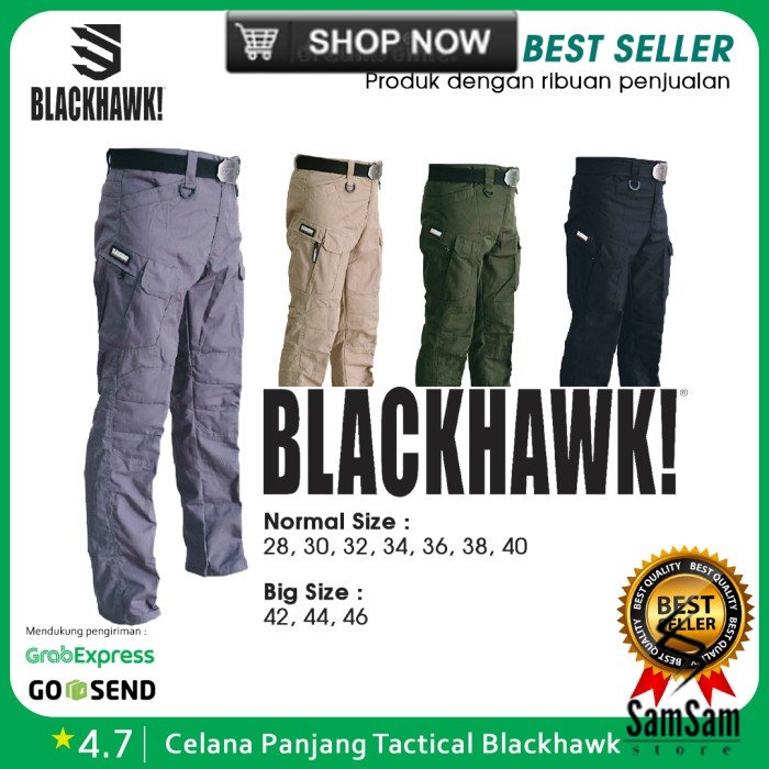 CELANA PRIA BLACKHAWK / CELANA TACTICAL BLACKHAWK PANJANG - Hitam, 28