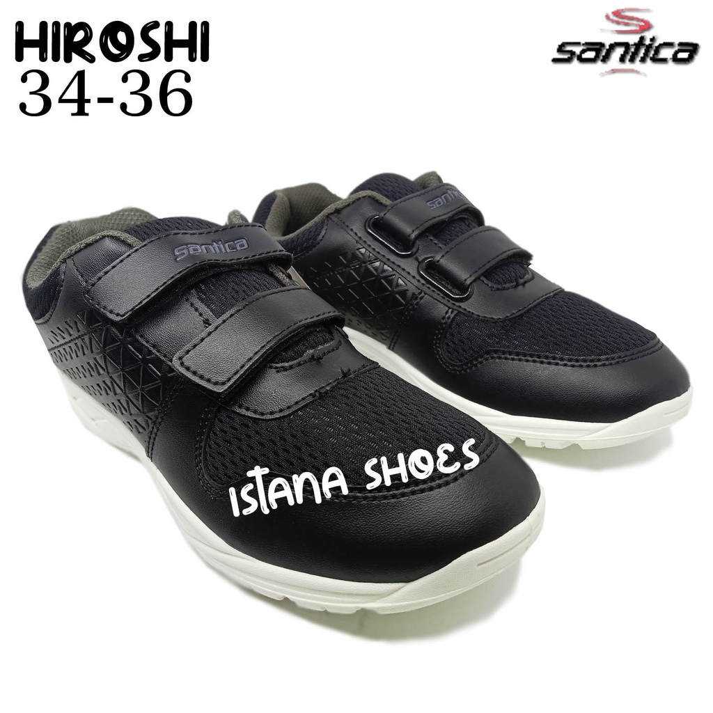 Sepatu Sekolah Anak Laki Laki Perempuan Santica Hiroshi , Sepatu Kets Sd Tk Paud Hitam Velcro