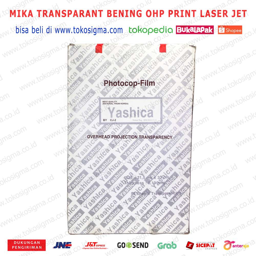 TRANSPARANSI FILM MIKA folio F4 PRINTABLE PRINTER LASER BUBUK YASHICA