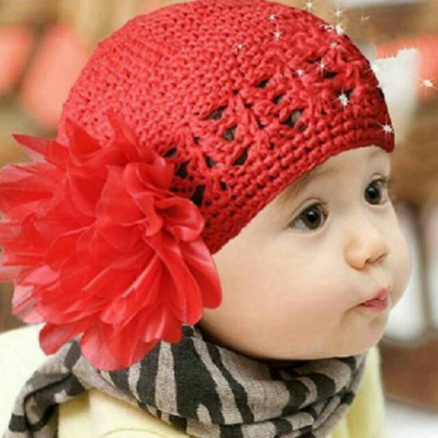 Topi baby girl/anak perempuan/topi kupluk/topi rajut/kado baby