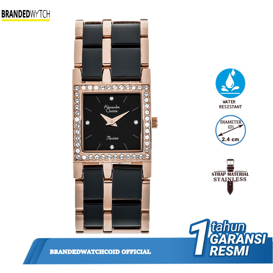 Alexandre Christie 2314 LH Black Rosegold Ceramic / Jam Tangan Wanita Alexandre Christie AC 2314