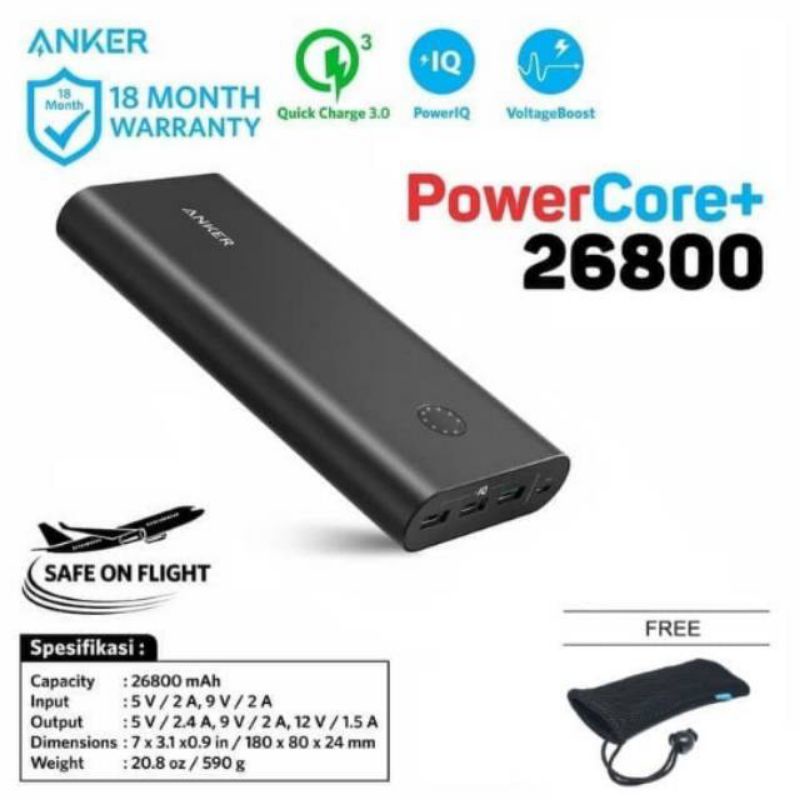 Anker PowerCore+ 26800mAh PowerBank Original A1372 Resmi Anker