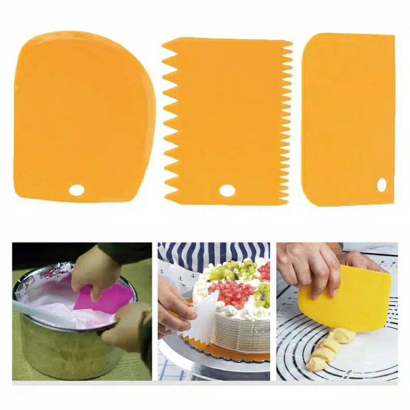 3 Pcs Set Alat Pemotong Adonan Kue / Roti / Comb Scraper