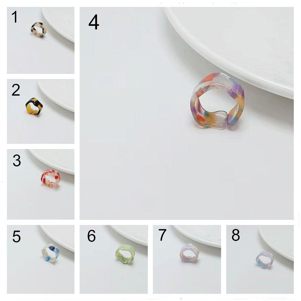 Cincin Nanas Fashion Lady Gelombang Pembukaan Warna-Warni Geometris Asetat Ring