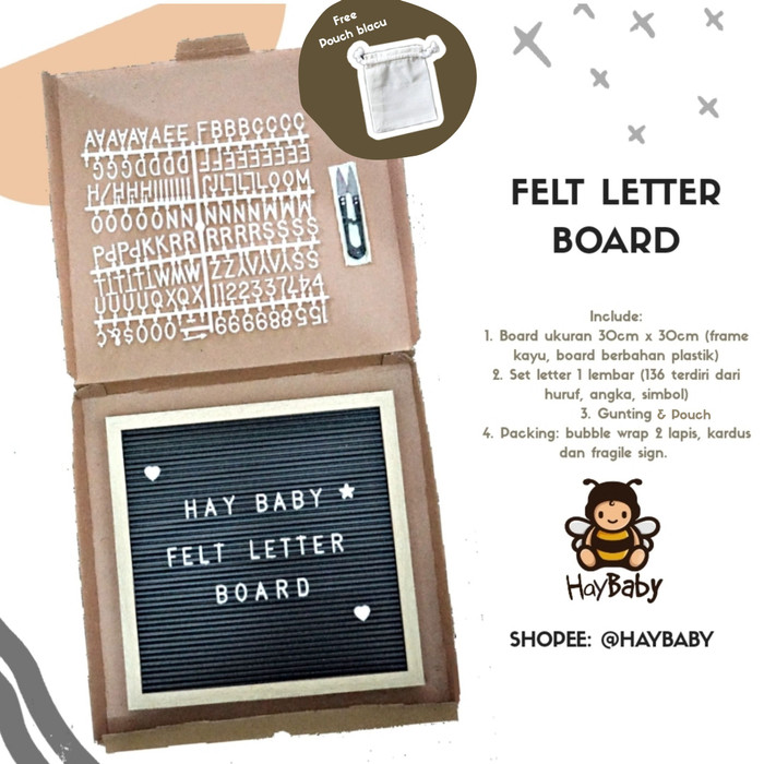 

TERBARU FELT LETTER BOARD / PAPAN NAMA BAYI HAYBABY - Paket A hitam