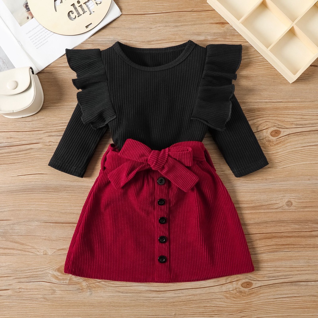 (LOLI-JKT) BS-284 SET ANAK CEWEK ROK CORDUROY HITAM PUTIH SIZE 100-140