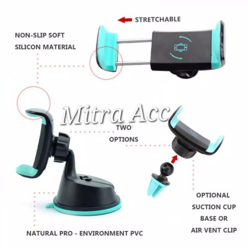 Car Holder HP Mobil Stand Dashboard Mount Ventilation Berputar 360 Car Phone Bracket