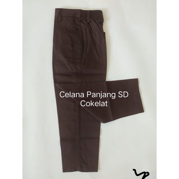 Celana Panjang Pinggang Karet SD Merah, Putih, Cokelat, Hitam, Hijau Merk ABBA