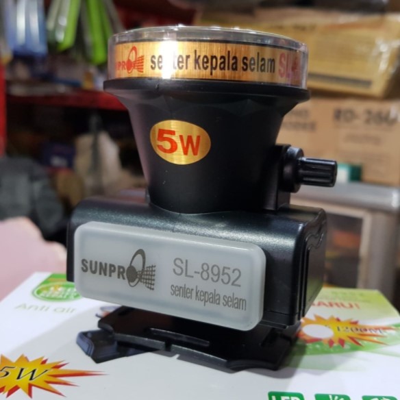 Senter Kepala Sunpro SL-8952 Kuning Headlamp 5 Watt Charger bonus Lampu