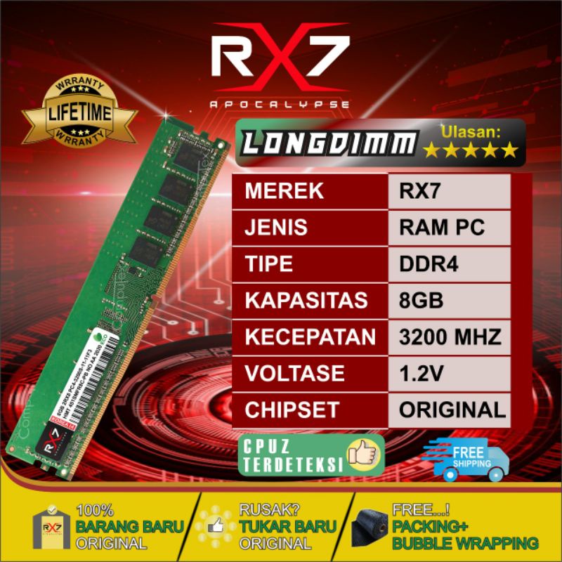 RAM RX7 LONGDIM DDR4 8GB 3200 MHZ PC 25600 RAM GARANSI RESMI