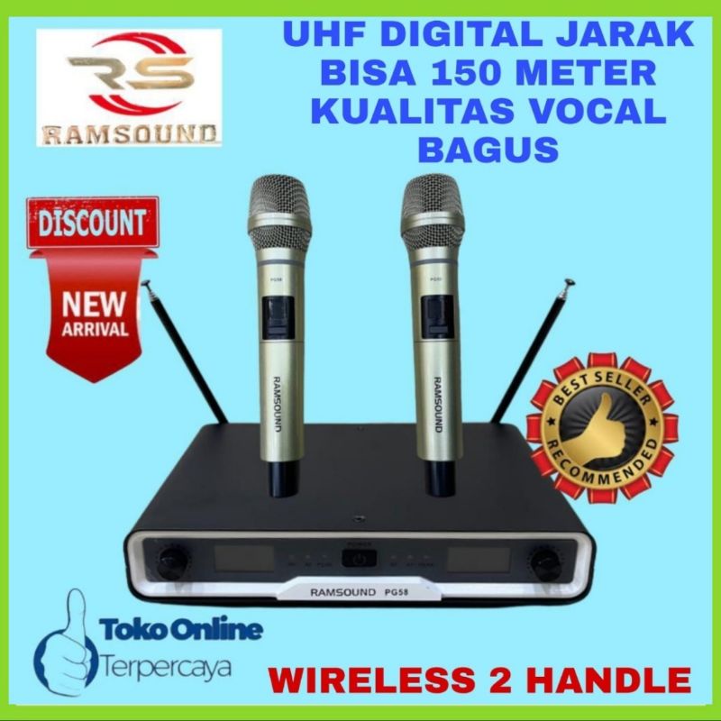 Mic Wireless RAMSOUND UHF Display Digital PG 58 High Quality Vokal