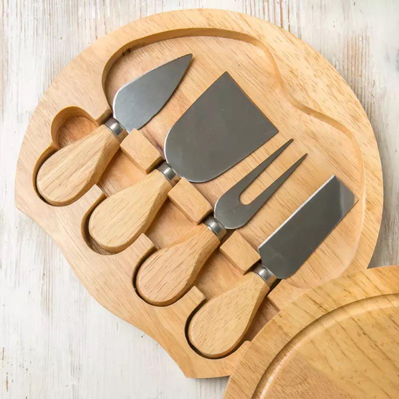 wood cheese board set cutter slicer knife cutlery / pemotong keju butter mini / knive kitchen tools 4pcs oak bamboo wooden handle