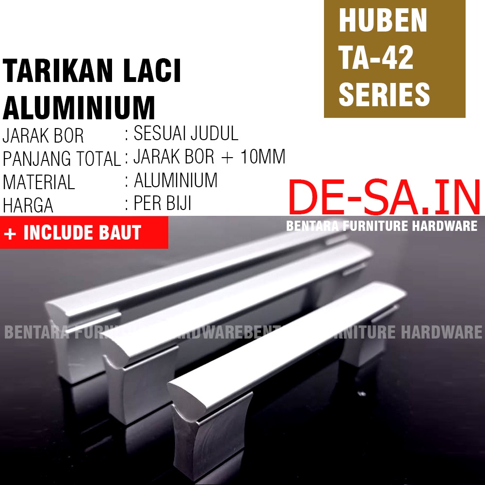 Huben TA-42 96 Mm - Tarikan Laci Meja Lemari Kabinet Gagang Pintu Handle Aluminium Anodized (Sekitar 9 - 10 - 11 cm )