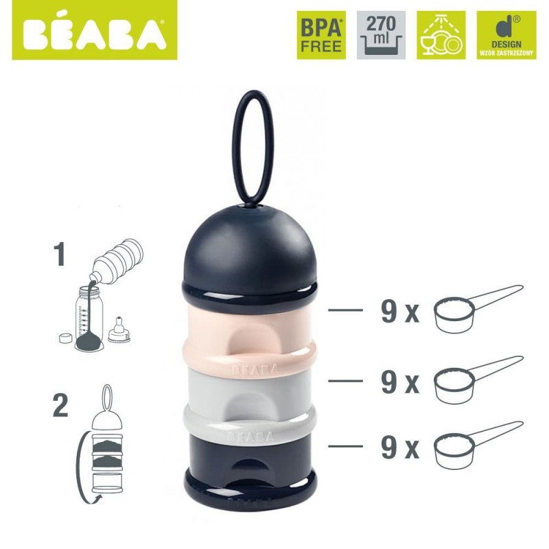 Beaba Stacked Milk Container Tempat Susu Bubuk - Blue Grey Pink