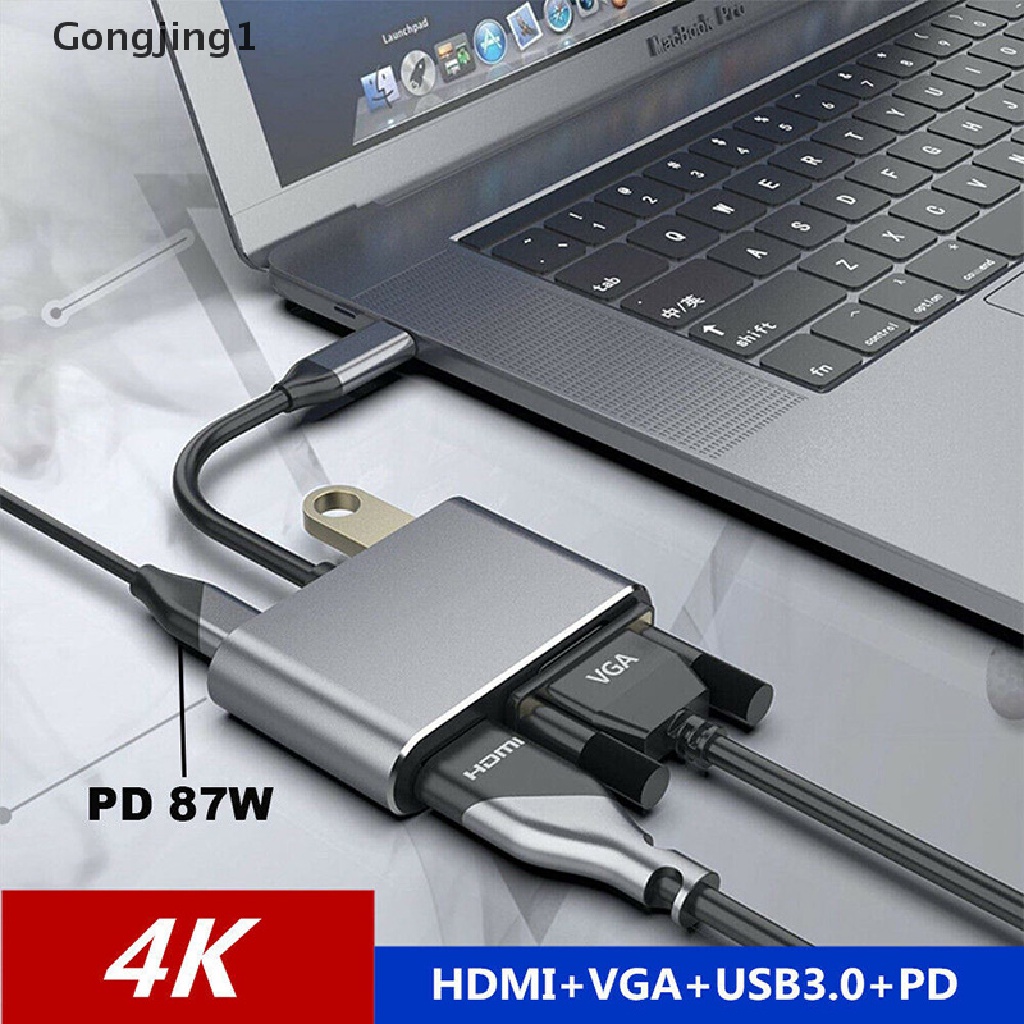 Gongjing1 Adapter Charger Pd 4 In 1 Usb Tipe-C Ke Hdmi 4k Vga Usb 3.0 Fast Charging