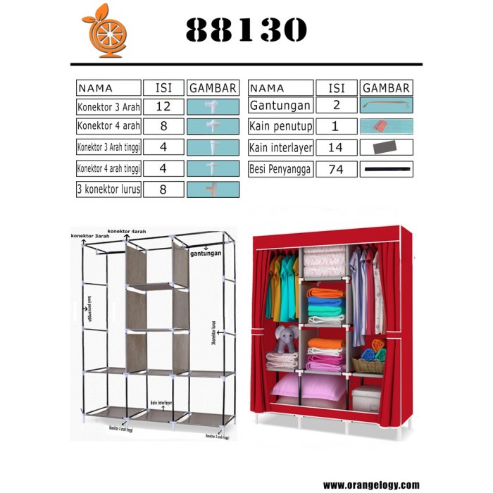 PROMO Lemari Pakaian Kain Lemari Portable Jumbo 88130 3 Sekat lemari serbaguna jumbo terlaris