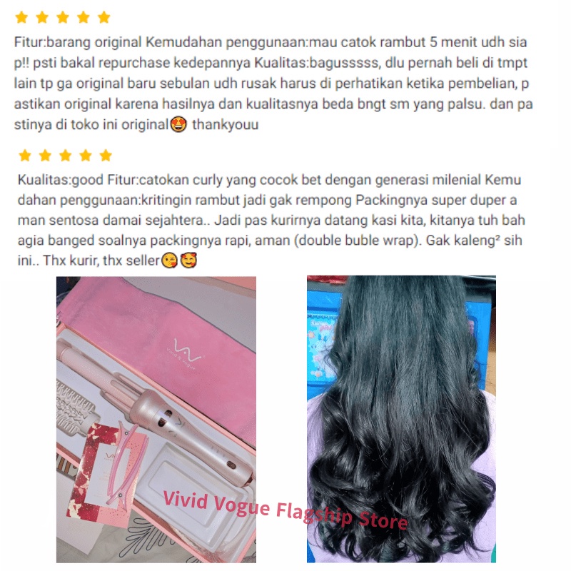 Vivid Vogue Catokan Rambut Ceramics Catokan Curly Otomatis Sisir Pelurus Rambut 3IN1 100% Original