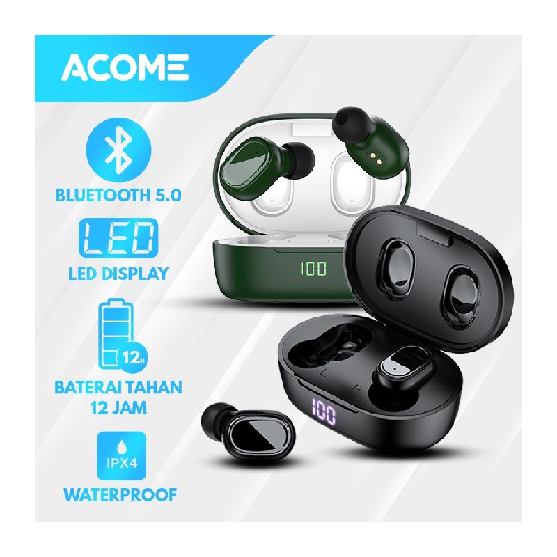 Berkualitas Dijual TWS Earphone Garansi 5.0 Acome Tahun Airdots LED Resmi Headset 1 T1 Bluetooth