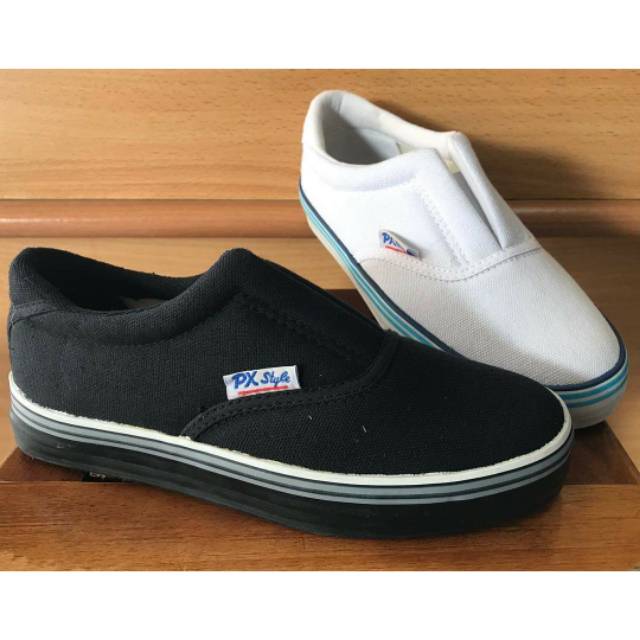 Sepatu PX Style 128 Putih dan Hitam /Sepatu Kanvas Putih Polos/Sepatu Lukis/Sepatu Seragam PT