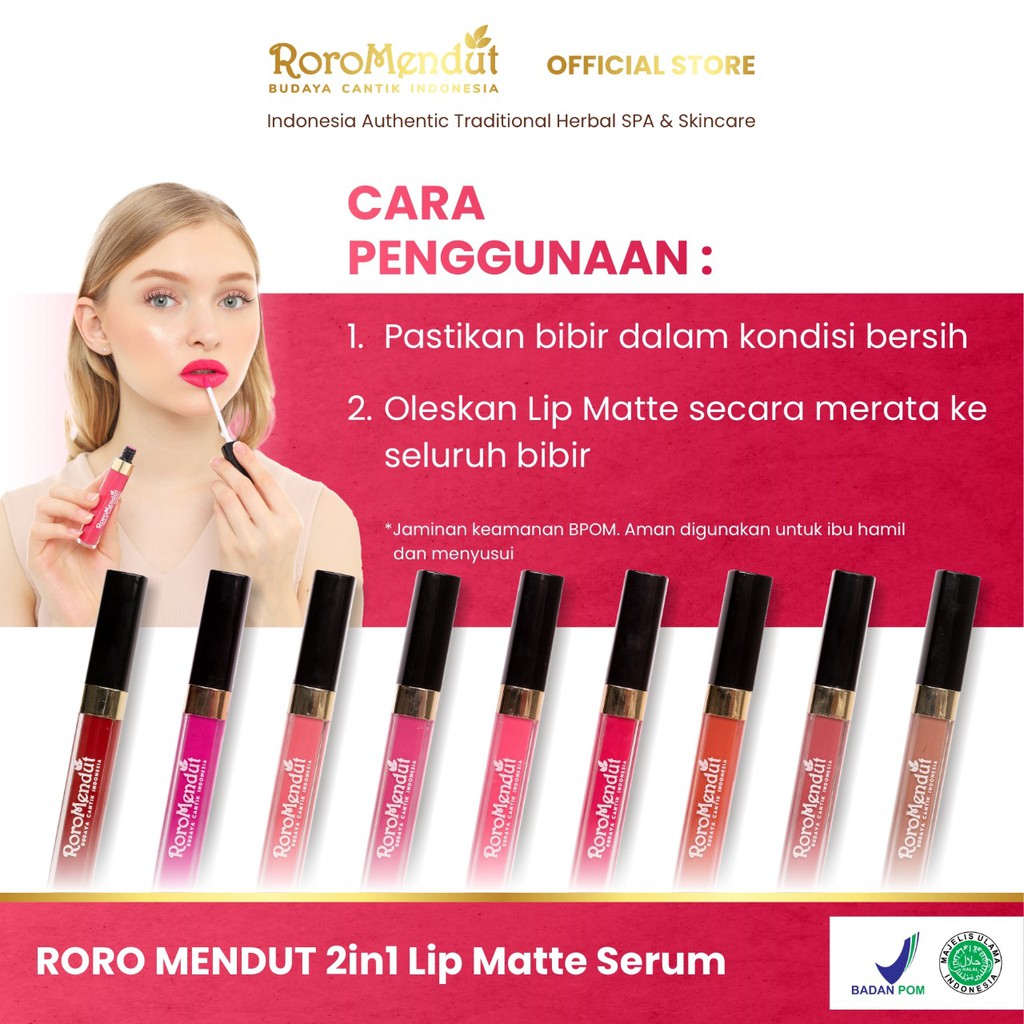 ( LIPSTIK RORO MENDUT ORIGINAL BPOM HALAL ) 2in1 LIP MATTE SERUM LIQUID LIPSTICK LIP CREAM BIBIR