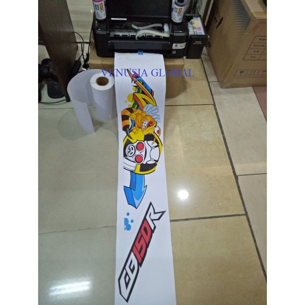 

Unik Bahan Sticker Vinyl Inkjet print 120gsm GLOSSY A4 21cm x 30 meter per Roll Terlaris