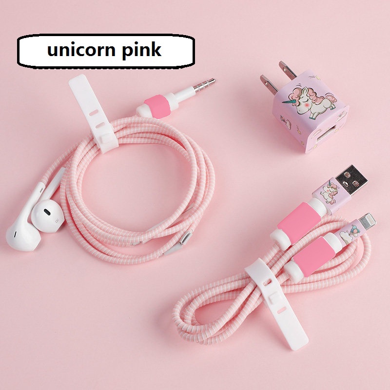 Paket Pelindung Lengkap Kabel Spiral Motif Kartun Lucu Ip0n charger dan Headset