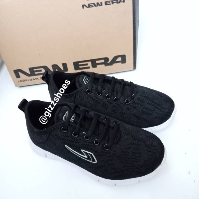 Sepatu Sekolah Olahraga Casual SMP SMA Sneaker Tali Cewe Perempuan Wanita New Era Mandy Hitam Putih