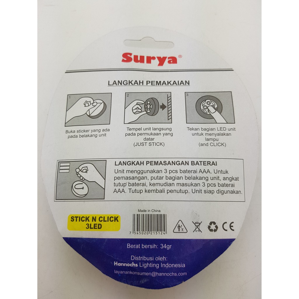 Stick N Clik Lampu Serbaguna 3 LED Merk SURYA