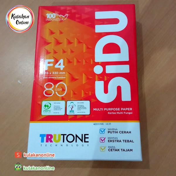

Kertas HVS F4 80 SIDU (215 x 330 mm) - 1 RIM / 500 lembar