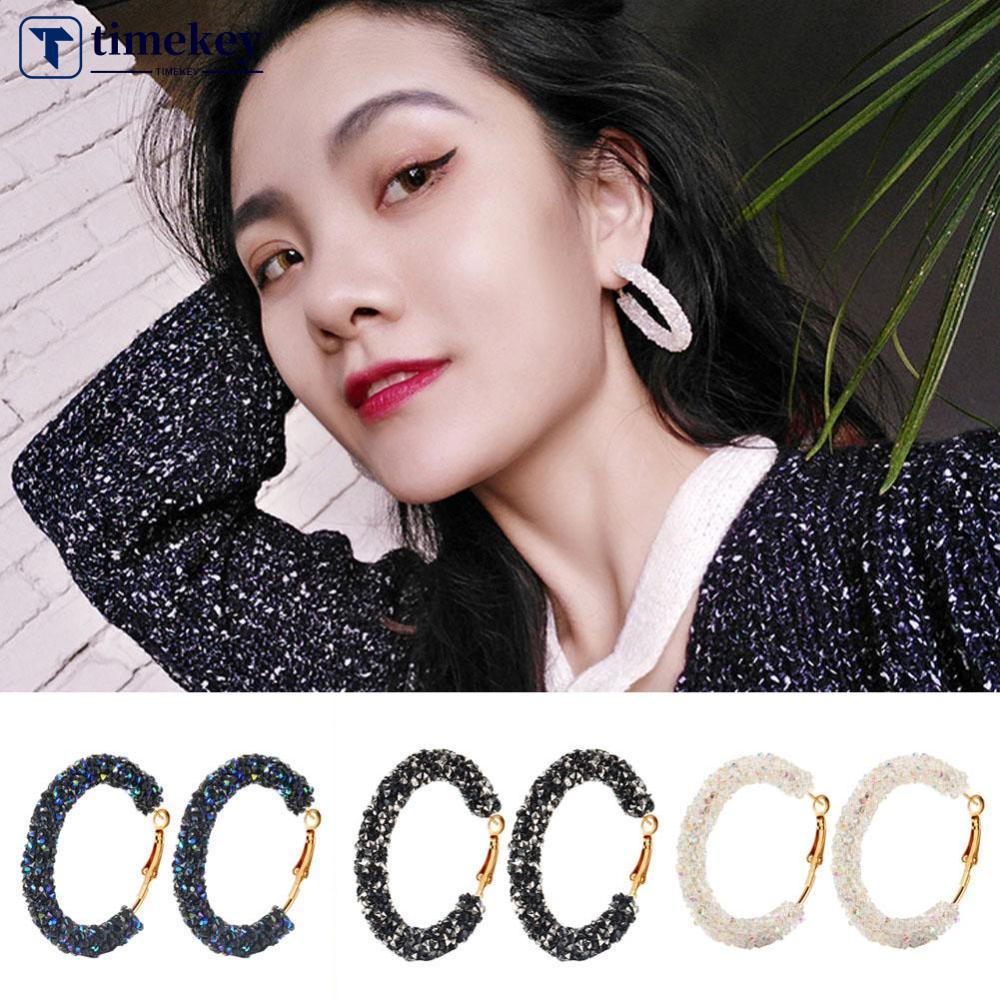 Timekey Anting Bulat Besar Gaya Retro Untuk Wanita A7K7