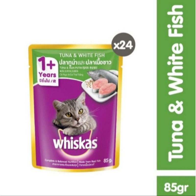 pouch whiskas adult 85g whiskas sachet tuna &amp; white fish (24 pcs)